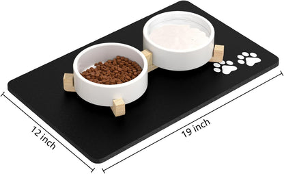 Rnivvi Dog Food Mat, 12" X 19" Footprint Absorbent Dog Cat Bowl Mat for Food and Water, Cute Anti-Slip Rubber Pet Feeding Rug Protect Floors, Puppy Placemat for Feeding & Watering Supplies, Black2