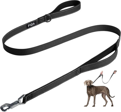 Fida 4 FT Heavy Duty Dog Leash with 2 Comfortable Padded Handles, Traffic Handle & Advanced Easy Snap Hook, Reflective Walking Lead for Large, Medium & Small Breed Dogs (4 FT X 1" Wide, Black)1