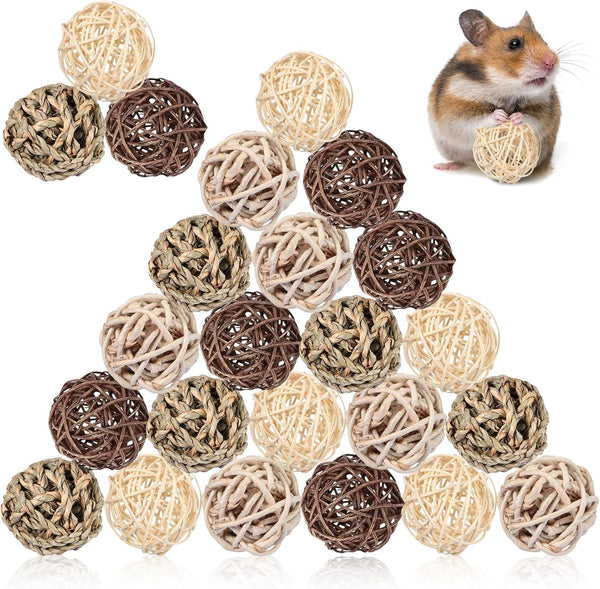 24 Pcs Bunny Chew Grass Balls Rolling Chew Toys for Small Animals | Bunny Gnawing Treats, Natural Chew Grass Toys, Rolling Play Balls, Small Animal Cage Enrichment Toy1