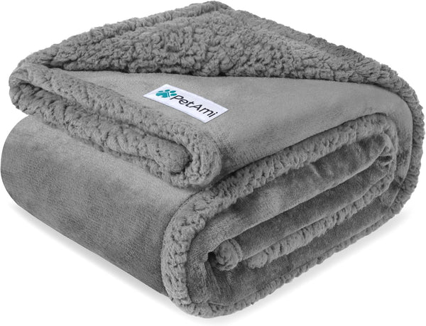 Petami Waterproof Dog Blanket for Couch, Extra Large 80X60, Pee Proof Sherpa Fleece Reversible Pet Throw, Furniture Protector for Bed Sofa Crate Kennel, Soft Washable Cover for Dog Cat, Grey Sherpa11