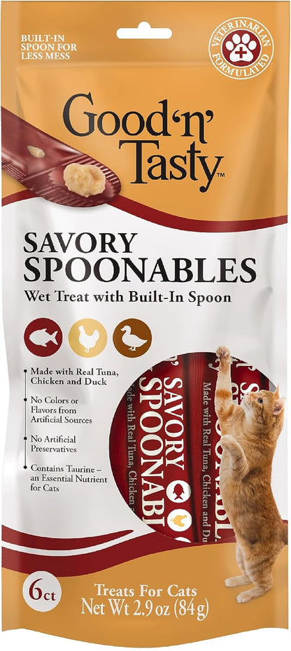 Good ‘N’ Tasty Savory Spoonables with Real Duck, Beef & Rabbit, 6 Count Tube, Triple Flavor Squeezable Lickable Wet Treats for Cats with Built-In Spoon for Less Mess22