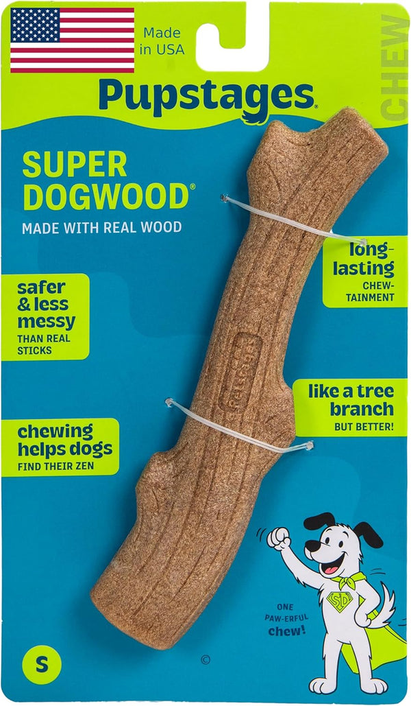 Pupstages Super Dogwood Dog Chew Toy, Made in the USA, Real-Wood Blend, Naturalwood Flavor & Texture, Moderate Chewers, Large, 11"8