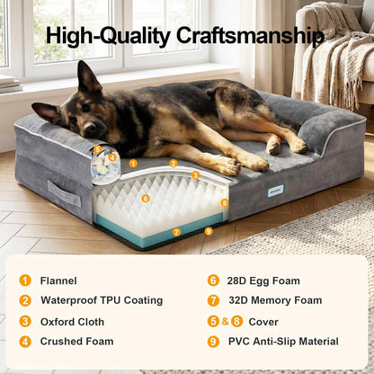 Ohgeni Orthopedic Extra Large Dog Bed Couch, Memory Foam, 44-Inch (Gray) | Waterproof Pet Bed with Machine-Washable Removable Cover & Soft Comfortable Fabric3