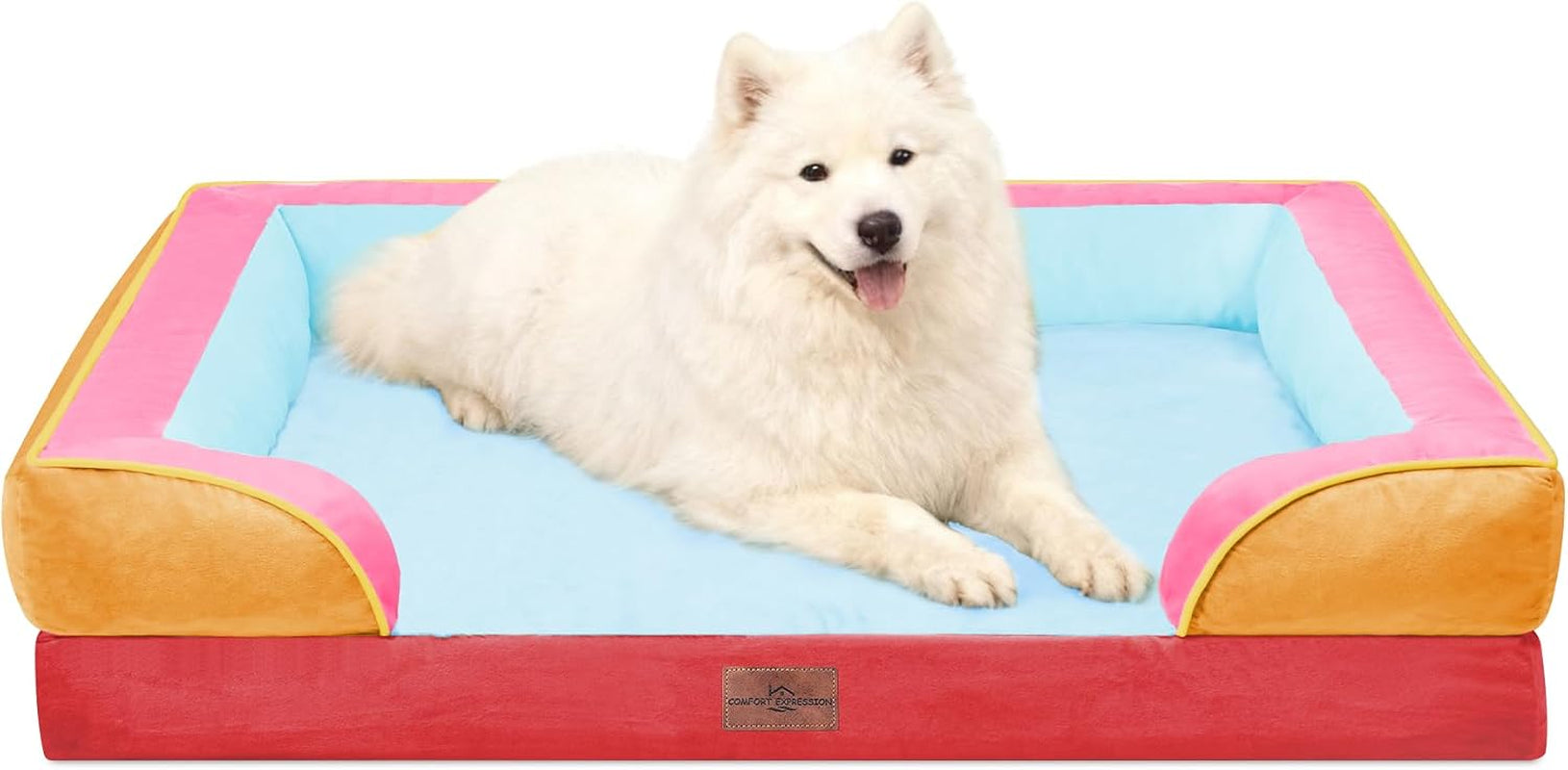 comfort-expression-orthopedic-dog-bed-for-extra-large-dogs-with-bolster-waterproof-dog-couch-bed-with-washable-cover-non-slip-bottom-supportive-egg-crate-foam-xl-pet-bed-42x30-inch