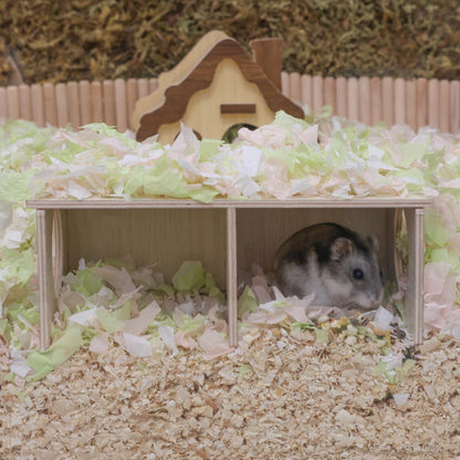 Hamster Peep Tunnel, 2-Chamber Wooden Hamster Hideout, Water-Resistant Platform for Dwarf Hamsters and Small Pets, 8.3" X 4.3" X 3.1"3