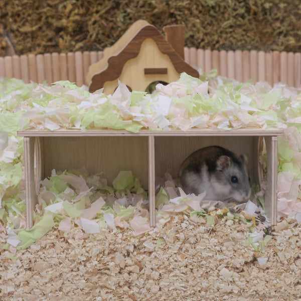 Hamster Peep Tunnel, 2-Chamber Wooden Hamster Hideout, Water-Resistant Platform for Dwarf Hamsters and Small Pets, 8.3" X 4.3" X 3.1"3