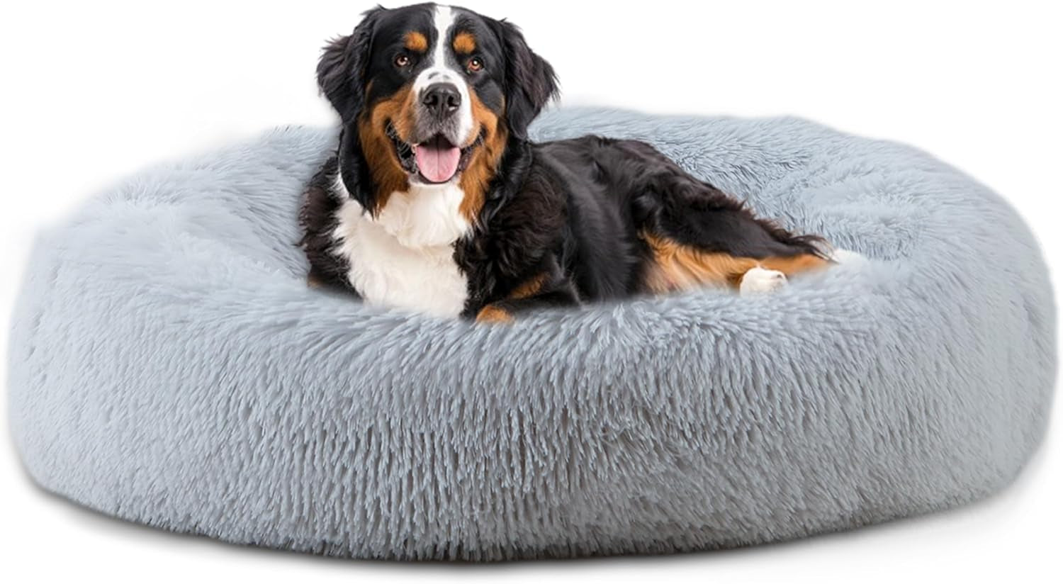 bunlitent-39-inch-calming-dog-bed-donut-dog-bed-for-large-sized-dog-grey-plush-anti-anxiety-donut-shape-warming-cozy-round-cuddler-nest-soft-cute-marshmallow-cuddler-nest-pet-bed
