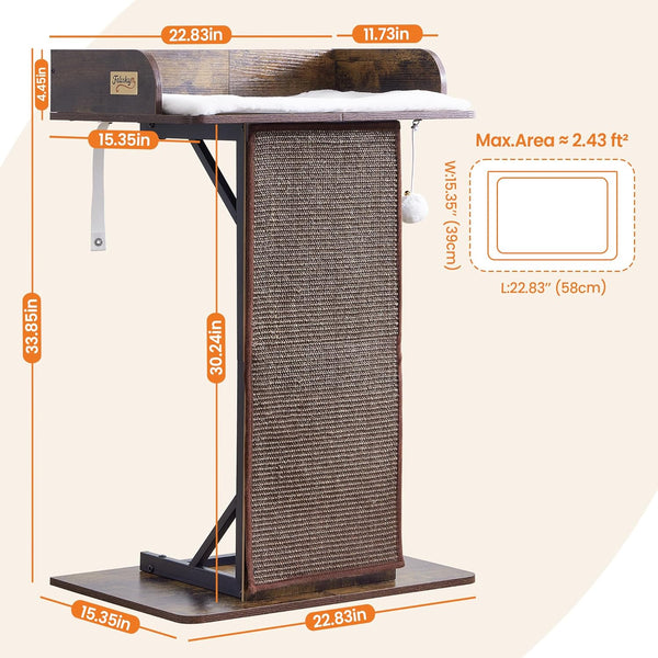Modern Wood Cat Tree Tower for Indoor Large Adult Cats with Big Perch Bed | 33.8In Tall Wooden Cat Trees with Platform, Cat Scratching Pads, Washable Cushions, Cat Furniture for Window, Rustic Brown9