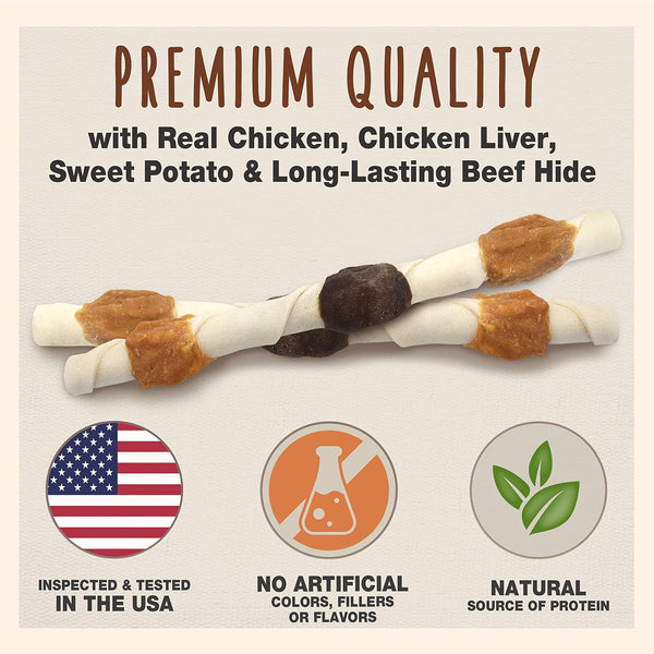 Cadet Gourmet Shish Kabob Dog Chews for Large Breeds, Rawhide Treats for Dogs with Chicken and Sweet Potato, Healthy & Natural Beef Hide, 10-Inch Sticks, 4 Count (Pack of 1)3