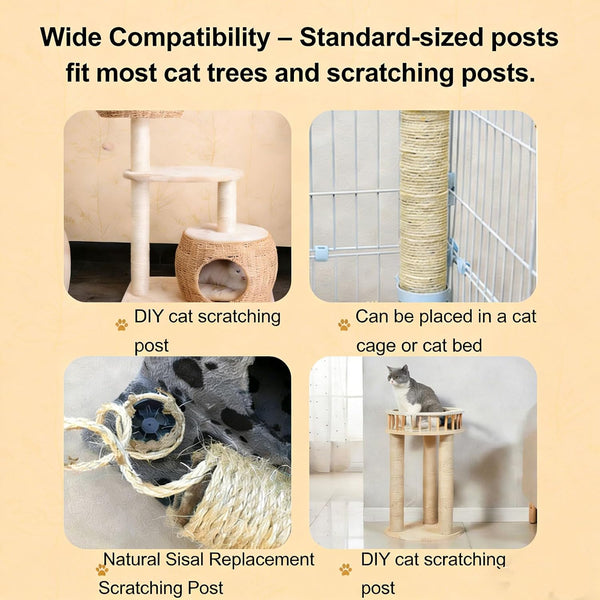 4 PCS M8 Cat Scratching Post Replacement,15.7Inch Sisal Pole Cat Tree Replacement Post with Screws,Diy Scratcher Scratching Post Replacement, Pad, Crafts Gardening Hammock Home Decorating4