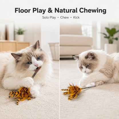 Silvervine Feather Cat Toys, 3 Pack Natural Matatabi Chew Toys for Indoor Cats, 8" Handmade Cat Toy for Chewing & Independent Play, Quiet Indoor Floor Play5
