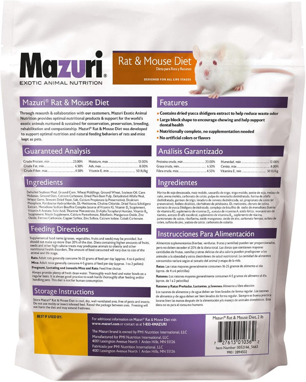 Mazuri | Pet Rat & Mouse Food | Rodent Pellet Blocks| 2 Pound (2 Lb.) Bag2