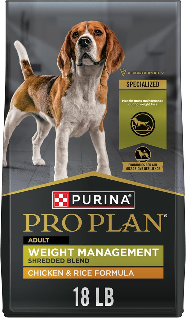 Purina Pro Plan Weight Management Dog Food Dry, Shredded Blend Chicken and Rice Formula - 18 Lb. Bag1