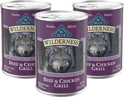 Blue Buffalo Wilderness Grain Free Adult Wet Dog Food, Beef & Chicken Grill, 32G Protein per Can, 12.5 Oz. Can (Pack of 12)14