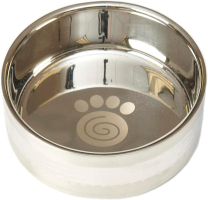 Petrageous 18435 Sanibel Stainless-Steel Hammered Double Walled Dog Bowl 5.9-Inch Width and 2.44-Inch Height 3-Cups Capacity, Metallic2