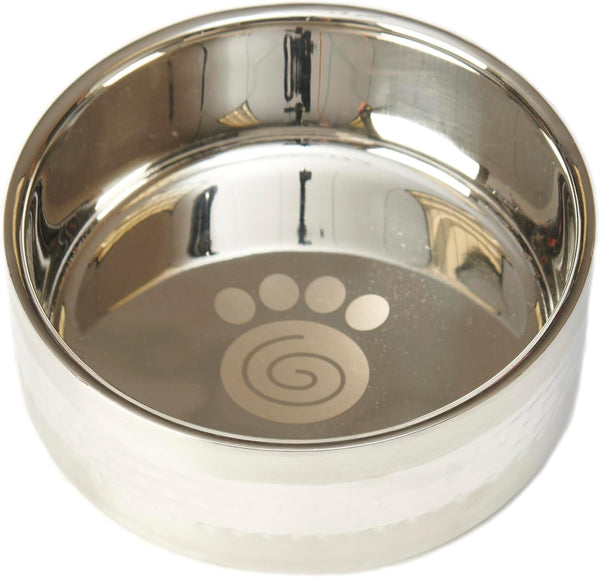 Petrageous 18435 Sanibel Stainless-Steel Hammered Double Walled Dog Bowl 5.9-Inch Width and 2.44-Inch Height 3-Cups Capacity, Metallic2