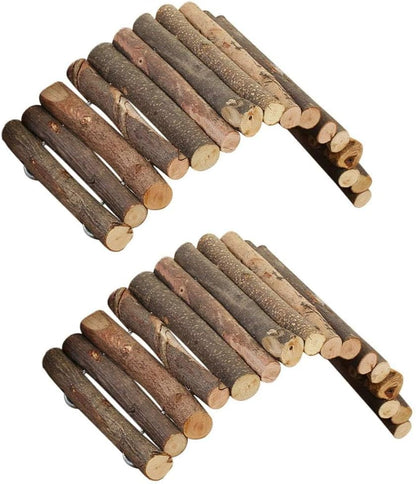 PINVNBY 2 PCS Hamster Toys, Wooden Hamster Ladder Bridge Tunnel Hide, Guinea Pigs Cage Accessories Natural Hideout for Small Animals Chinchillas Guinea Pigs Mouse Rat Ferret Rodents1