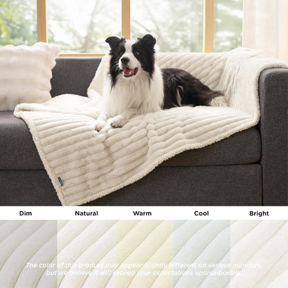 Bedsure Comfyfleece™ Waterproof Dog Blankets for Large Dogs,50X60 Cream | Soft Plush Couch Cover,Washable Corduroy Fleece for Furniture Protector,Cozy Calming Reversible Pet Blanket for Senior Dogs6