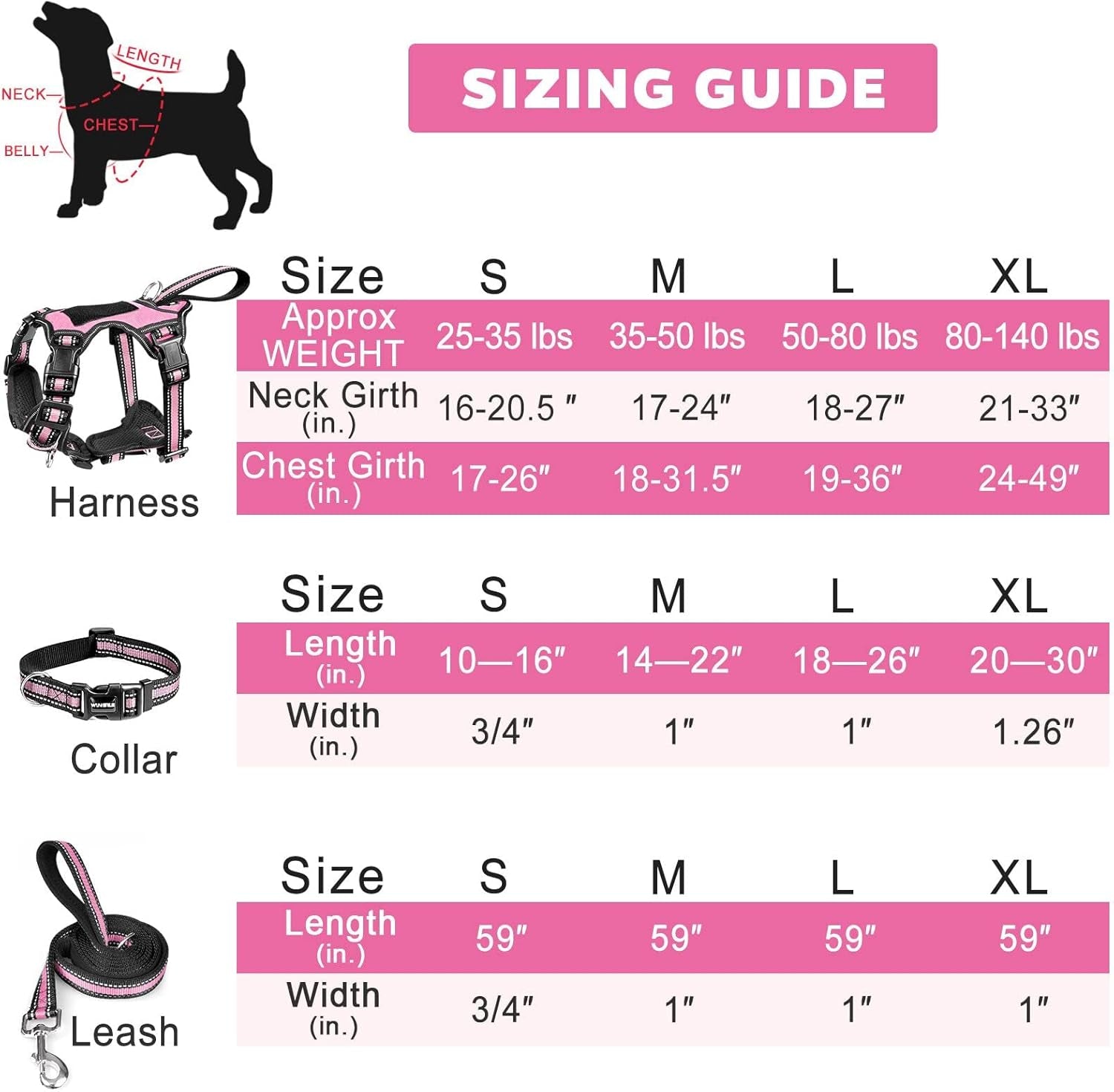 winsee-pet-harness-collar-and-leash-set-all-in-one-reflective-dog-harness-no-pull-with-adjustable-buckles-for-puppies-small-medium-large-and-extra-large-dogs-large-pink