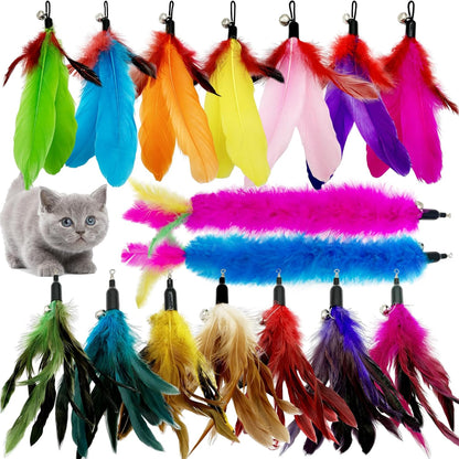 Cat Feather Toys Refill, 16 Pieces Cat Wand Replacement Feathers Toy for Indoor Cats1