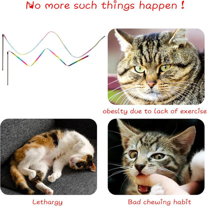 Cat Wand Toys Interactive Kitten Toys for Indoor Cats-2Pcs | Colorful Teaser Wand String for Exercise Kitten Stick Kitty Rope Toy Rainbow Ribbon Cat Charmer5