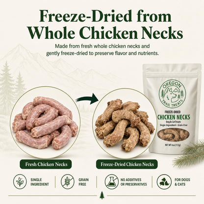 Oregon Trail Treats Freeze-Dried Chicken Necks Dog Treats - Single Ingredient 4 Oz4