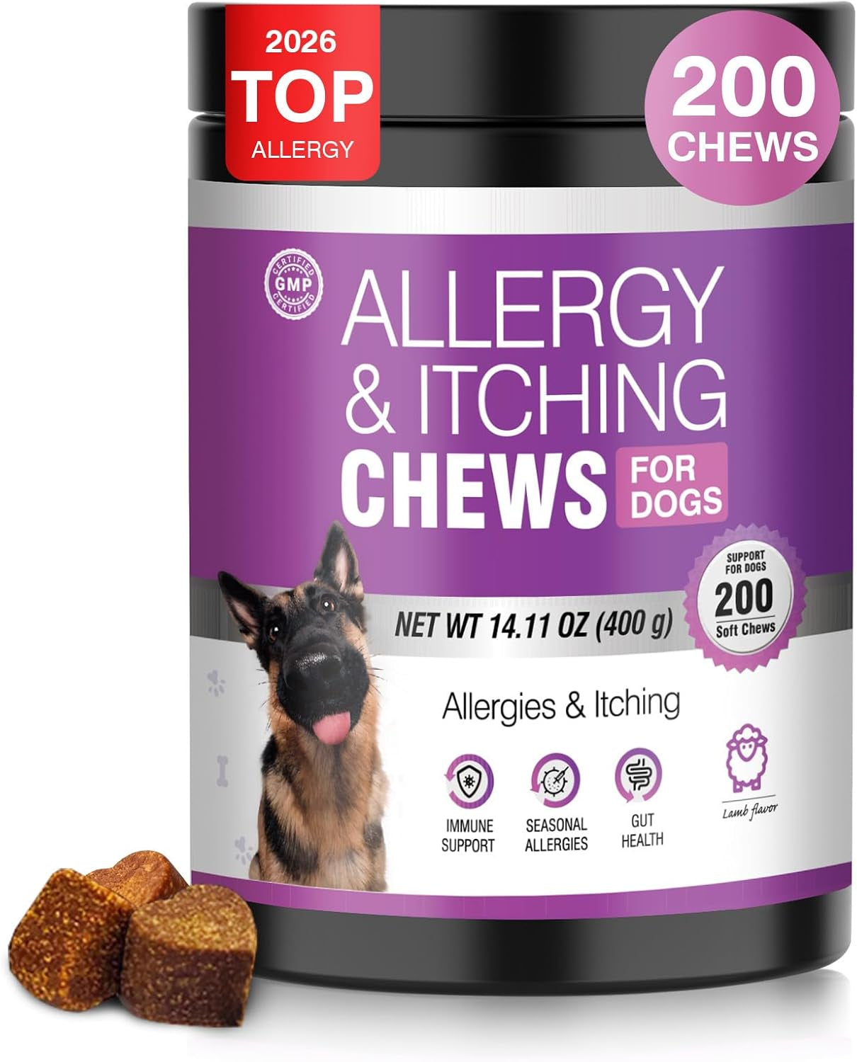 dog-allergy-chews-200ct-dog-allergy-and-itching-skin-relief-anti-itch-aller-immune-bites-for-dogs-licking-paws-treatment-relief-itchy-chew-probiotics-vitamins-for-skin-and-coat-allergies-lamb-probiotics-vitamins-bites-for-dogs-licking-paws-anti-itch-treatments-to-soothe-allergies-support-healthy-coat-health