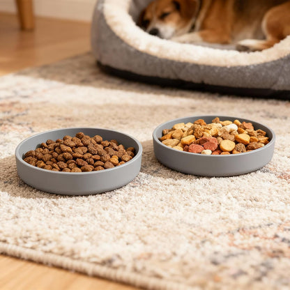Silicone Cat Bowl Shallow Non-Slip Cat Dishes Set of 2 Relief Whisker Fatigue Small Pet Dog Bowls for Dry & Wet Food (Round Grey)8