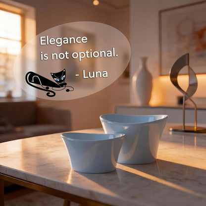 Elevated Cat Bowls for Water – Whisker & Neck Fatigue Shallow Cat Dishes – Raised Bowl for Indoor Cats – Vet-Recommended Height, Modern Pedestal Design – Non-Slip & Dishwasher-Safe – 8 Oz Powder Blue2