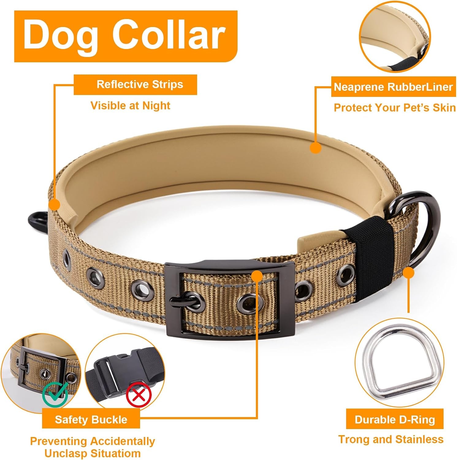 annchwool-no-pull-dog-harness-heavy-duty-reflective-collar-leash-set-leash-with-double-handle-car-seatbelt-clip-easy-control-for-walking-training-medium-large-size-dogsbrown-l