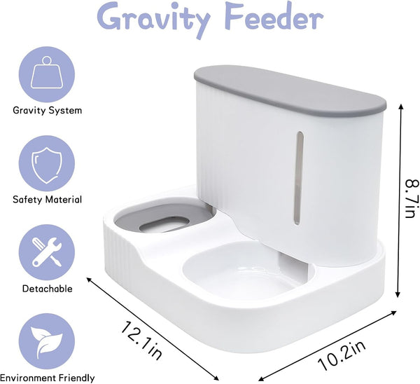 Kathson Automatic 2 in 1 Cat Feeder and Water Dispenser, Gravity Feed Pet Feeder for Indoor & Outdoor Cats (Grey)2