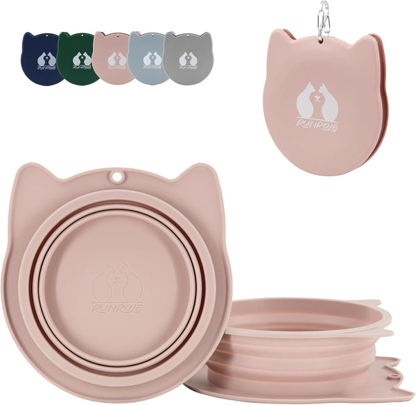 RUNROLE 2 in 1 Collapsible Dog Travel Water Bowls, Portable Pet Cat Bowl | Slot Together & Use Separately, Bpa-Free Silicone Feeding Watering Foldable Travel Bowls, Pet Travel Food Dishes, 20OZ+27OZ10