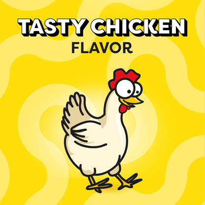 Tasty chicken flavor pet treat with cartoon chicken on yellow background5