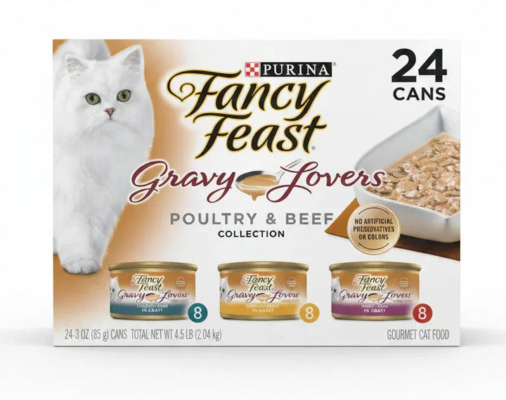 Purina Fancy Feast Gravy Lovers Poultry & Beef Collection gourmet cat food, 24 cans, no artificial preservatives