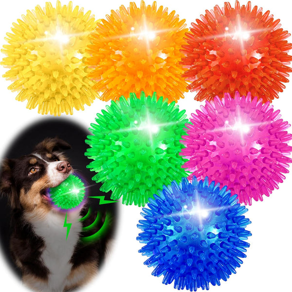 6 Pack 2.5" Light up Squeaky Dog Balls, Spiky Dog Toy Balls for Puppy Small,Medium Dogs1