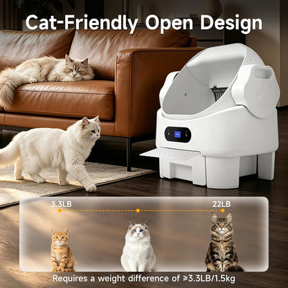 Self Cleaning Cat Litter Box,Ultra-Quiet,Anti-Pinch,Display,8L Waste Bin | Splash-Proof Design,Automatic,Multi-Cat Friendly,Detachable Step,Easy Install,Washable Parts,Modern Style,White,Garbage Bag2