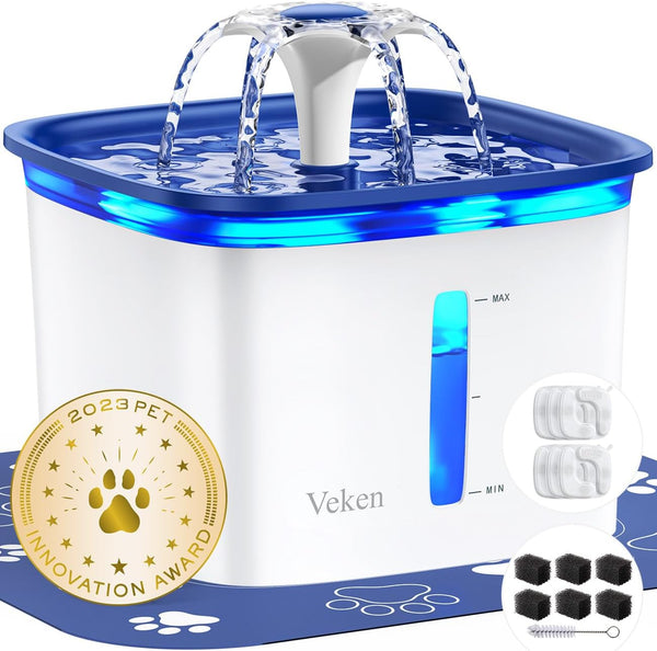 Veken Innovation Award Winner 95Oz/2.8L Cat Water Fountain | Automatic Pet Fountain Dog Water Dispenser with Replacement Filters & Silicone Mat, Gift for Cats, Dogs, Multiple Pets (Grey)13