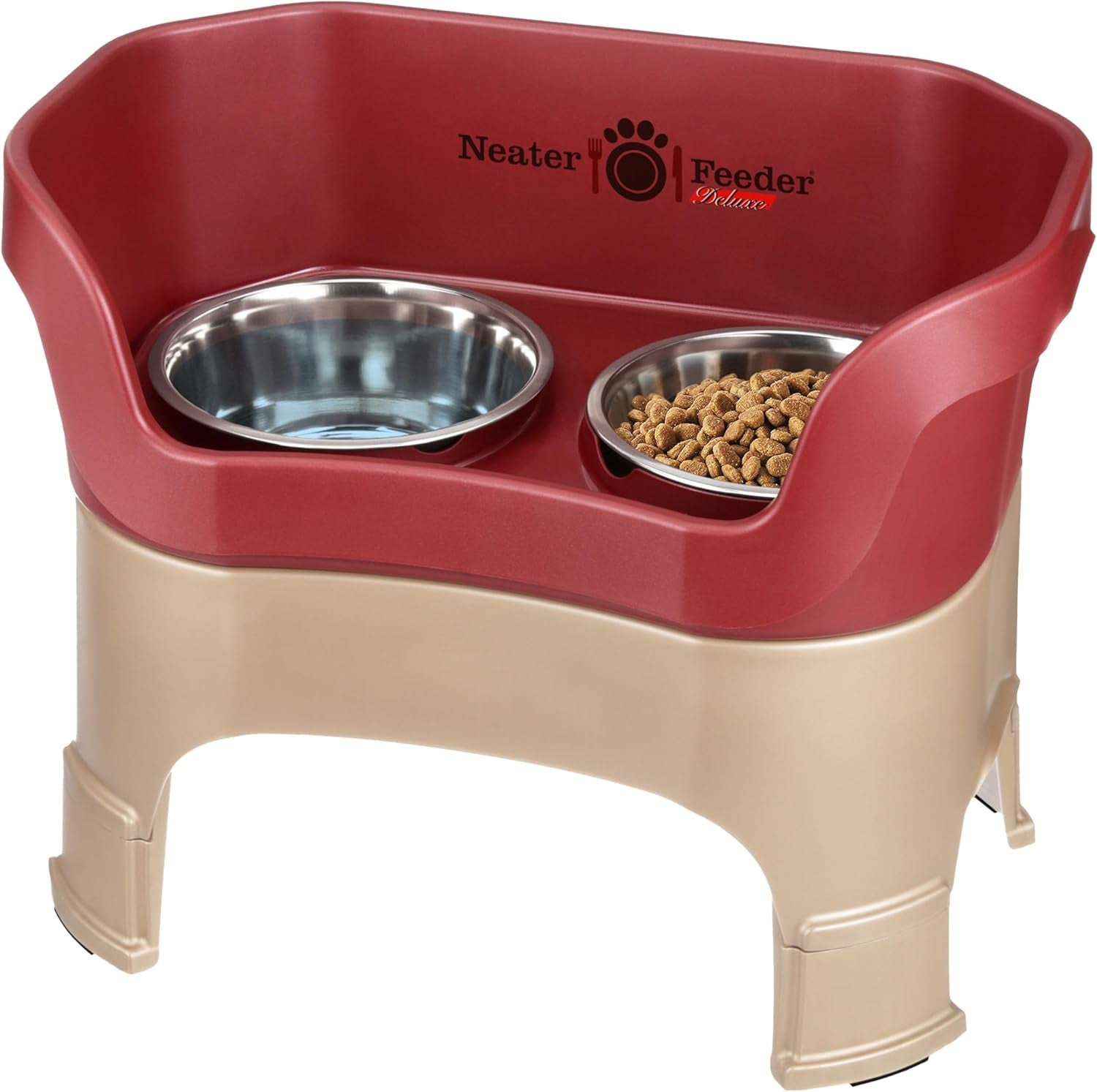 neater-feeder-deluxe-mess-proof-elevated-dog-bowls-for-small-dogs-up-to-19-lbs-2-height-adjustable-6-7-5-no-spill-raised-dog-bowl-stand-stainless-steel-food-bowl-set-made-in-usa-cappuccino
