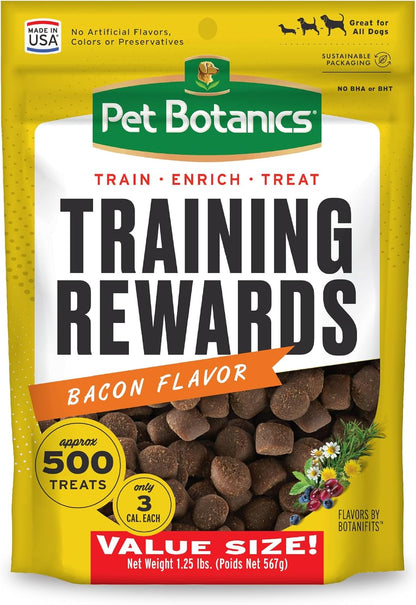 Pet Botanics 20 Oz. Pouch Training Rewards Soft & Chewy, Bacon Flavor, with 500 Treats per Bag, the Choice of Top Trainers1