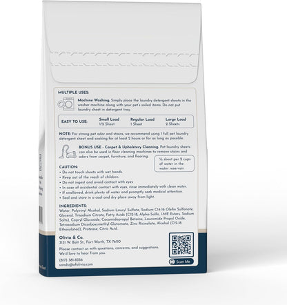 O&C Pet Laundry Detergent Sheets – Enzyme-Powered Odor & Stain Remover for Dogs & Cats | Eliminates Pet Urine, Dander & Body Oils | Mess-Free, HE Compatible | 60 Loads2