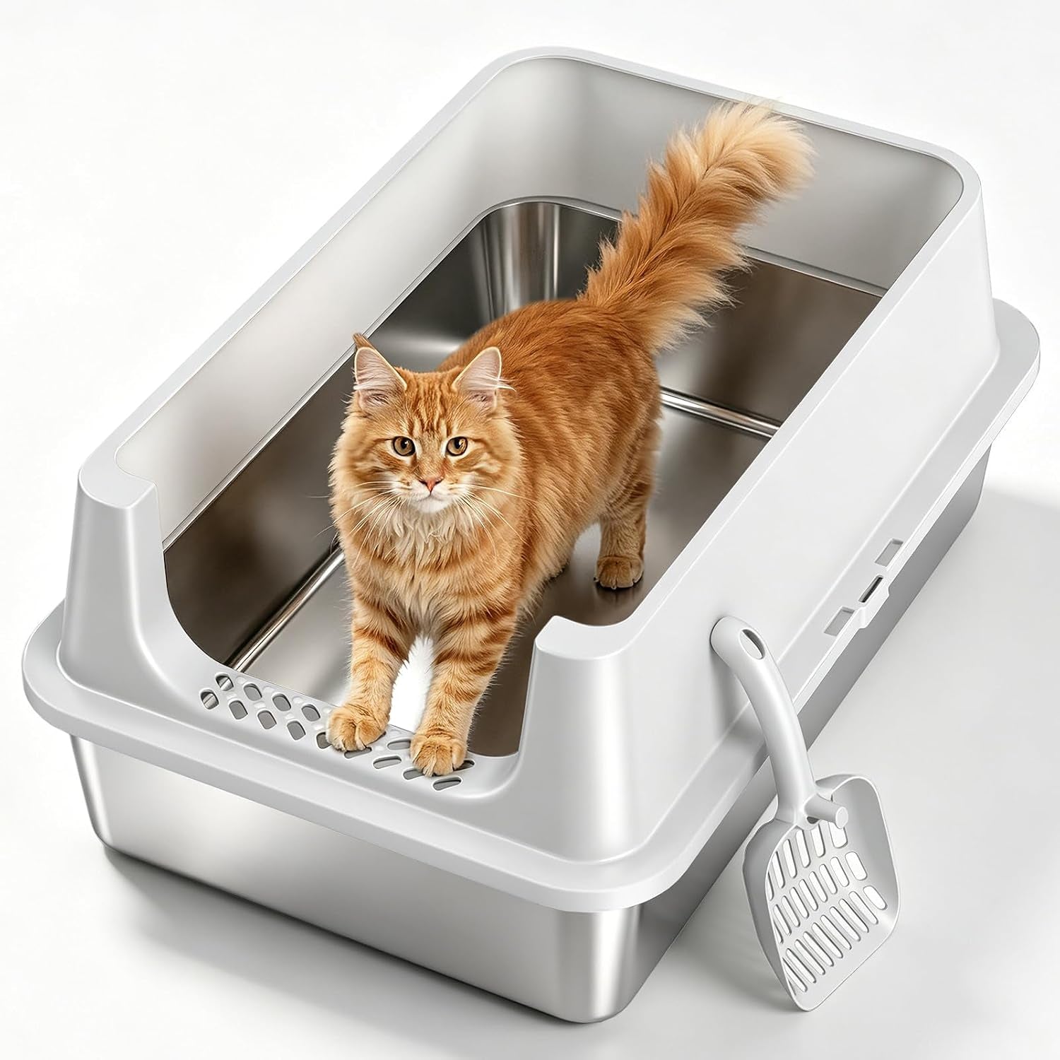 xl-enclosed-stainless-steel-litter-box-with-lid-light-gray-covered-high-sided-rustproof-leak-proof-easy-clean-odor-control-includes-scoop-step