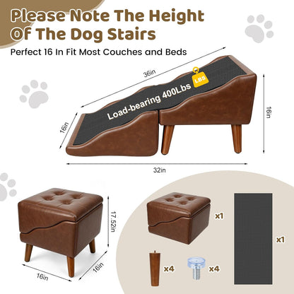 Dog Stairs for Small Dogs 16 Inch High Upgraded Non Slip Foldable Dog Ramp,For Senior Injured Small to Large Dogs Cats Pet Stairs,Pu Leather Furniture Style Pet Steps5
