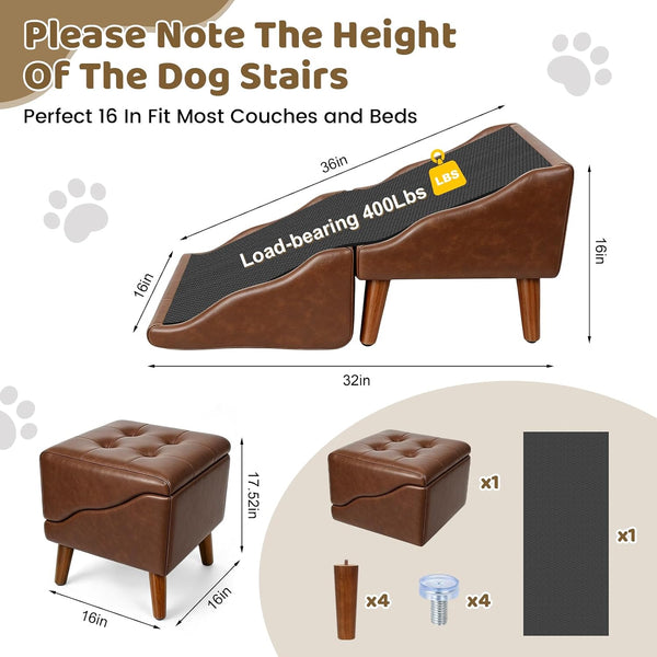 Dog Stairs for Small Dogs 16 Inch High Upgraded Non Slip Foldable Dog Ramp,For Senior Injured Small to Large Dogs Cats Pet Stairs,Pu Leather Furniture Style Pet Steps5