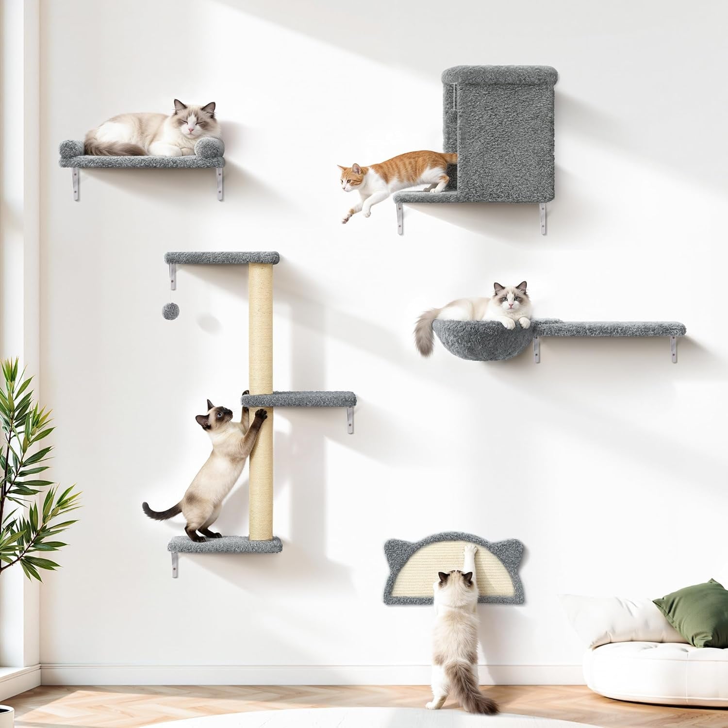 5-in-1-cat-wall-shelves-solid-wood-cat-wall-furniture-set-for-indoor-cats-44-lb-per-shelf-72-hour-load-tested-pre-drilled-fits-16-in-stud-drywall-solid-walls-for-small-to-medium-cats