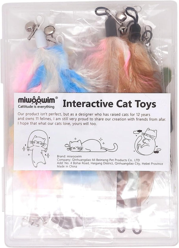 12 Pack Cat Wand Feather Toy Refills with Bells , Natural Feather Replacement for Interactive Teaser Toys, Colorful Wand Attachments, Durable and Safe Cat Toy Accessories for Exercise and Play5