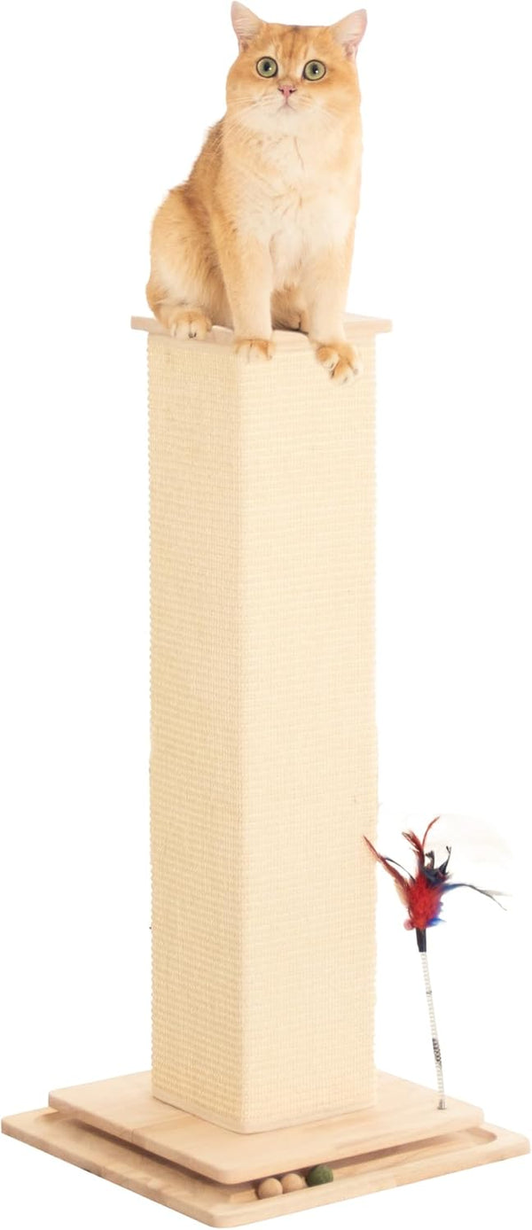 Sturdy Cat Scratching Post for Indoor Cats & Kittens, Classic Single Post with Sisal Rope, Jute Fiber, Wood Base1