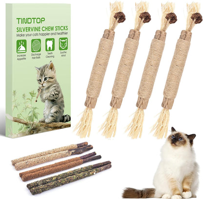 TINDTOP Silvervine Chew Sticks for Cats, 10 Pack Natural Catnip Chew Toys | for Kittens Teeth Cleaning, Matatabi Dental Care, Increase Appetite, Calm Cat Anxiety and Stress, Aggressive Chewers Toy1
