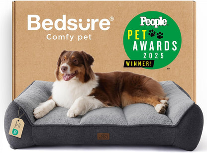 Bedsure Supportmax™ XL Orthopedic Dog Beds Large Sized Dog - Extra Thick Supportive Dogs Couch with Waterproof Washable Cover, Extra Large Comfort Pet Sofa with Soft Sherpa & Nonskid Bottom, Grey, 42"27