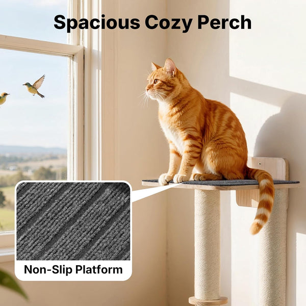 Veehoo Cat Wall Shelves, 28.3" Cat Wall Furniture with Scratcher | Cats Wall Climber, Dual Sisal Scratching Posts, Carpeted Perch, Easy Installation, Drywall Mounting3
