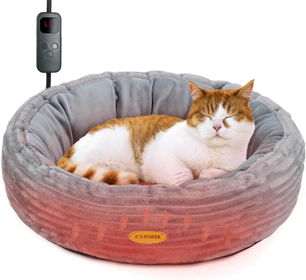 Heated Cat Bed for Indoor Cats, 20’’ Electric Cat Heated Bed Pet Warming Bed for Cats and Small Dogs, Washable Calming round Donut Pet Bed with Heating Pad, Indoor Use1